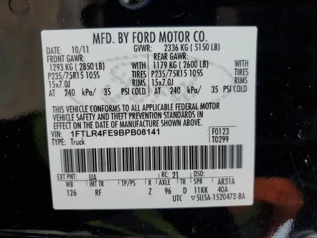 2011 FORD RANGER SUPER CAB  