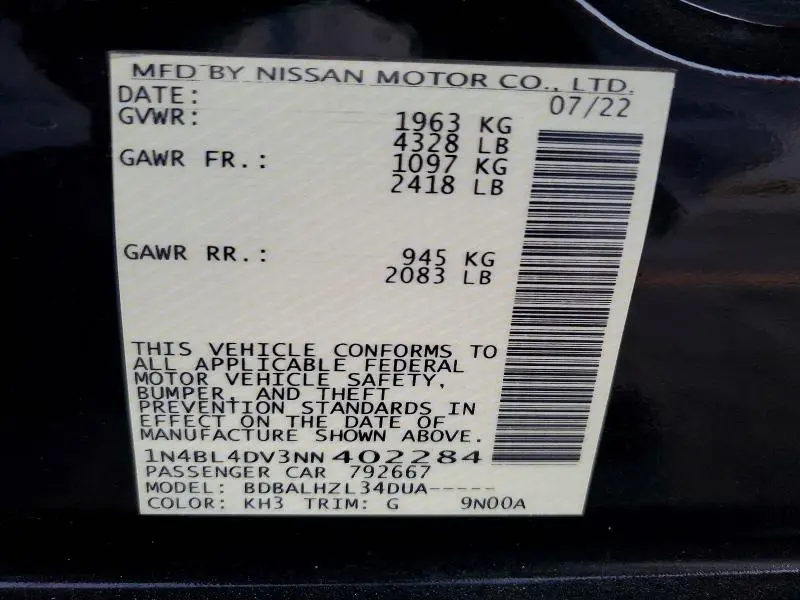 2022 NISSAN ALTIMA 2.5 SV  