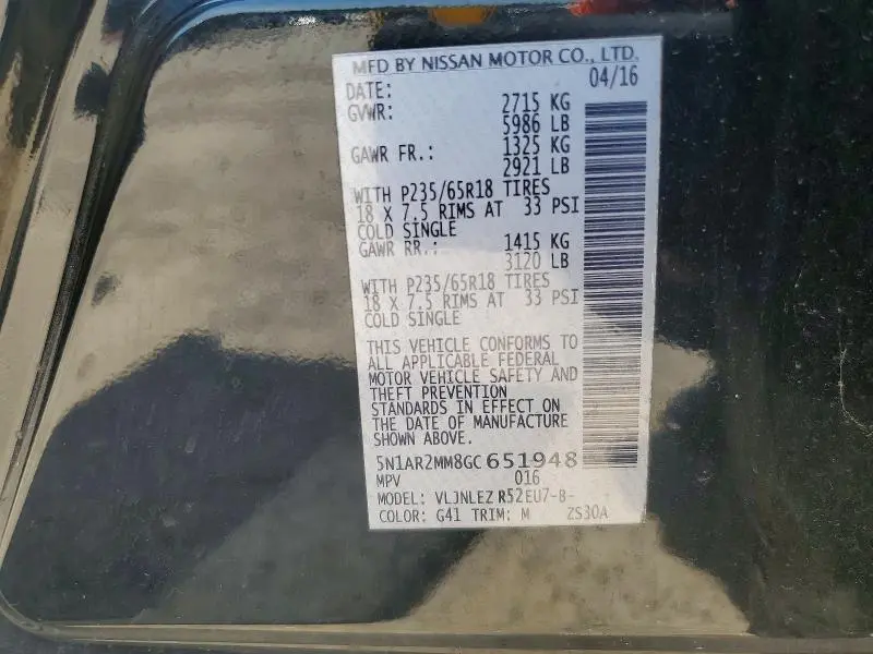 2016 NISSAN PATHFINDER SV  