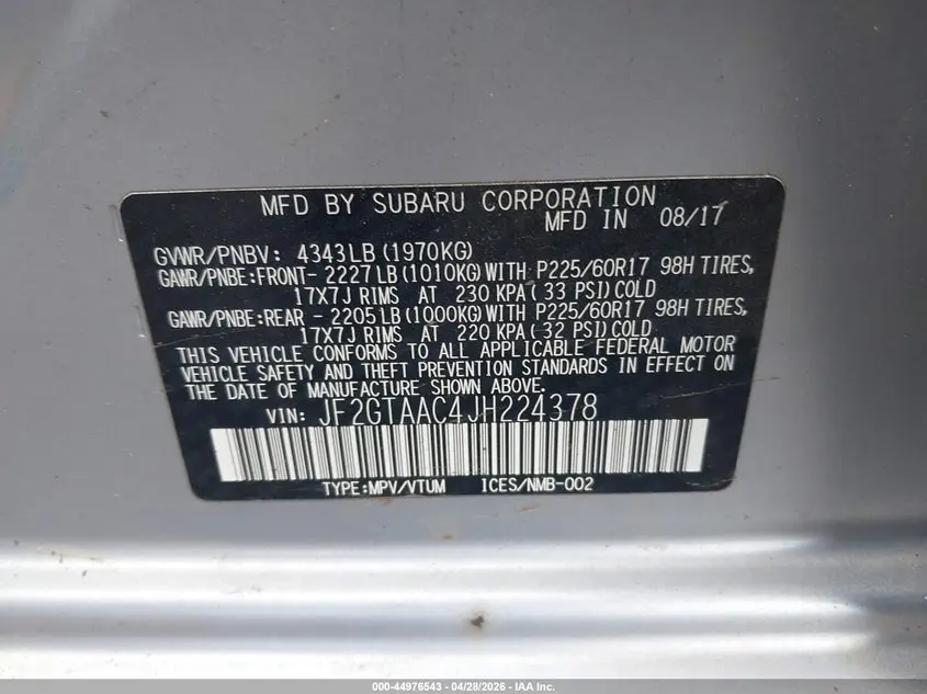 2018 SUBARU CROSSTREK 2.0I