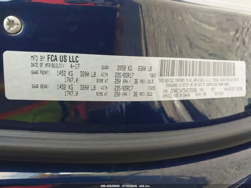 2017 CHRYSLER PACIFICA HYBRID TOURING PLUS