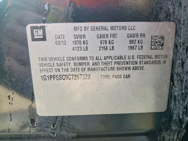 2012 CHEVROLET CRUZE LT  