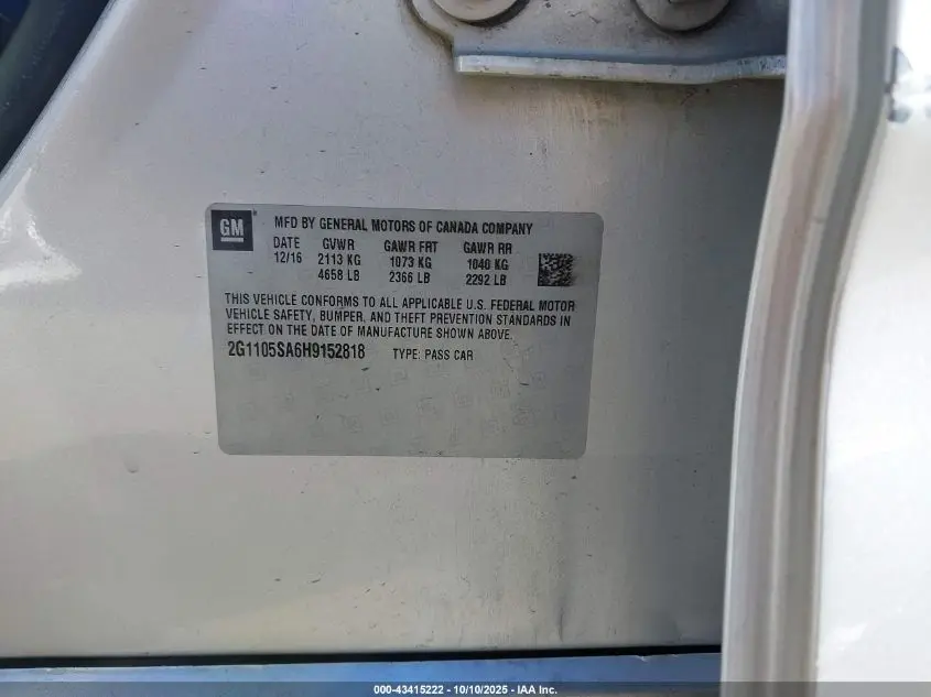 2017 CHEVROLET IMPALA 1LT