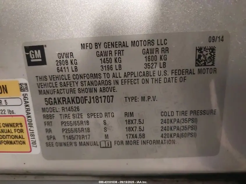 2015 BUICK ENCLAVE CONVENIENCE