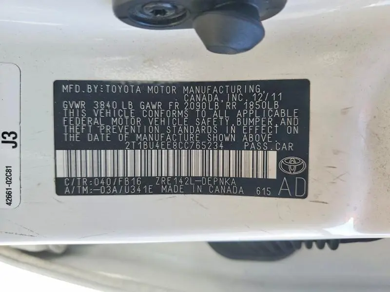 2012 TOYOTA COROLLA LE  
