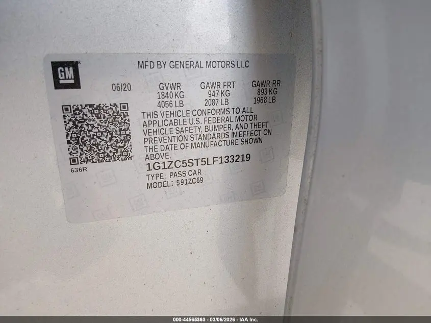 2020 CHEVROLET MALIBU FWD 1FL