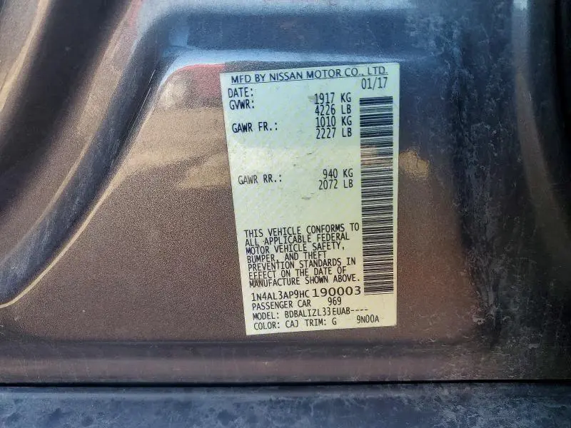 2017 NISSAN ALTIMA 2.5 SV  