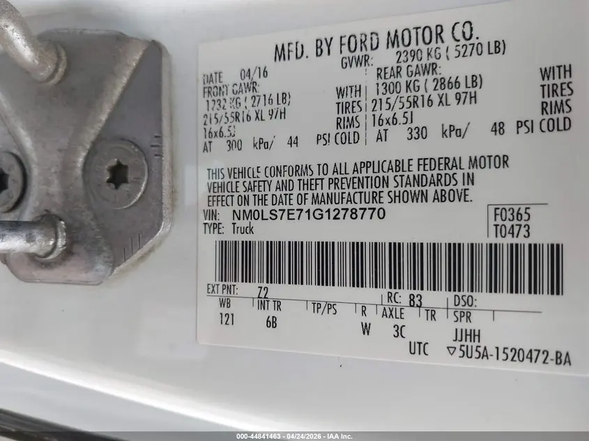 2016 FORD TRANSIT CONNECT XL