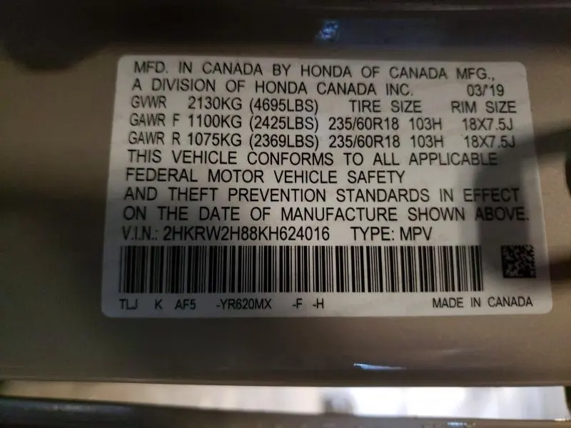 2019 HONDA CR-V EXL  