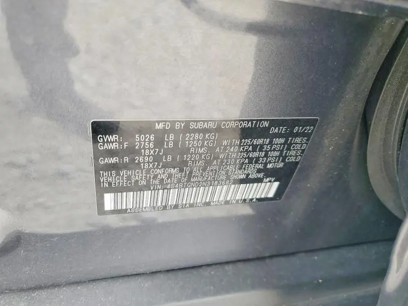 2022 SUBARU OUTBACK LIMITED XT  