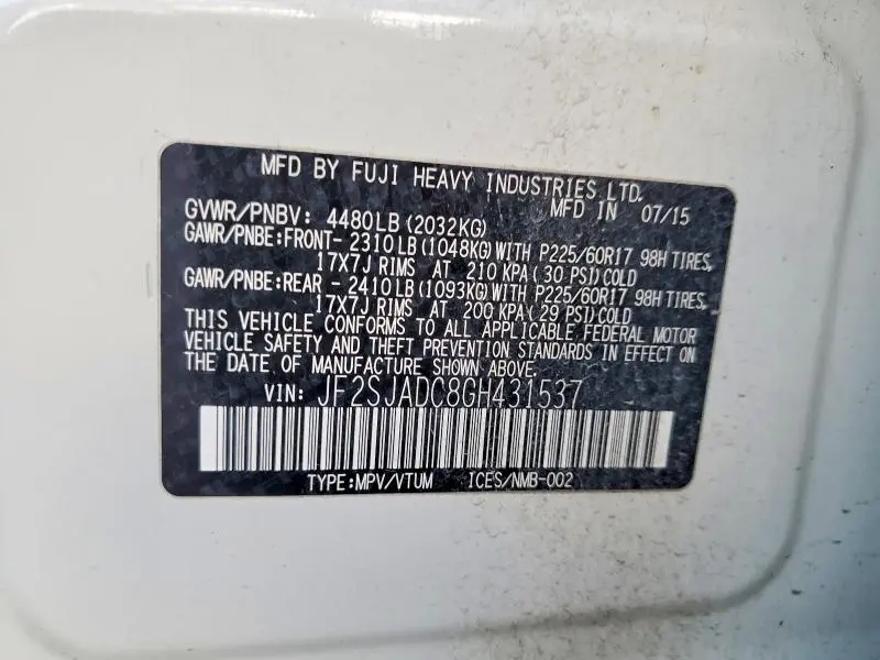 2016 SUBARU FORESTER 2.5I PREMIUM  