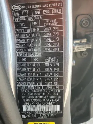 2019 LAND ROVER RANGE ROVER EVOQUE SE  