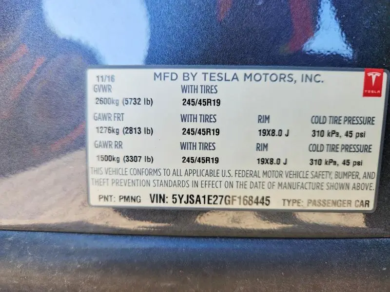 2016 TESLA MODEL S   