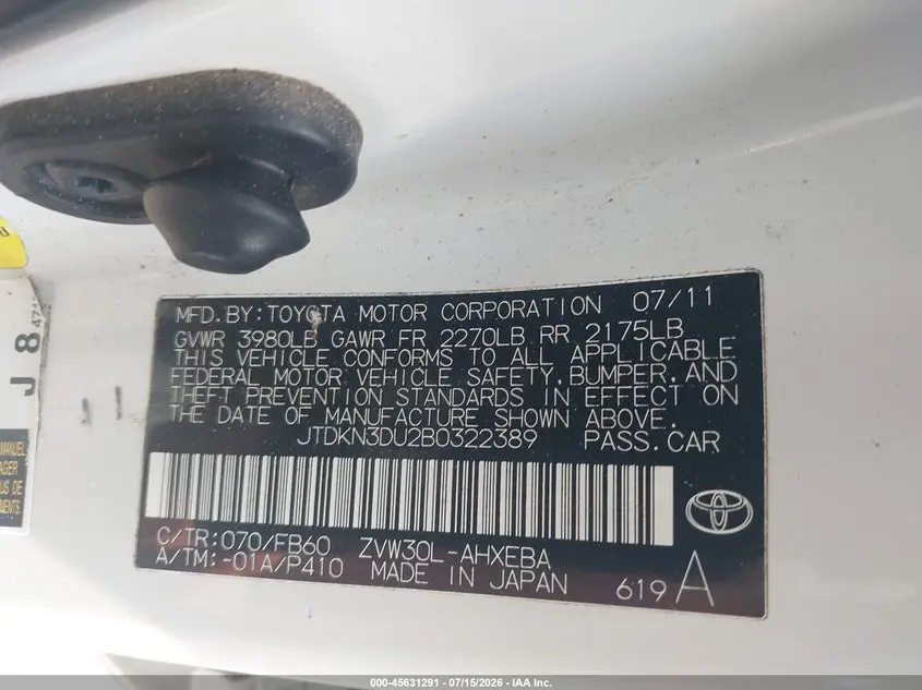 2011 TOYOTA PRIUS TWO