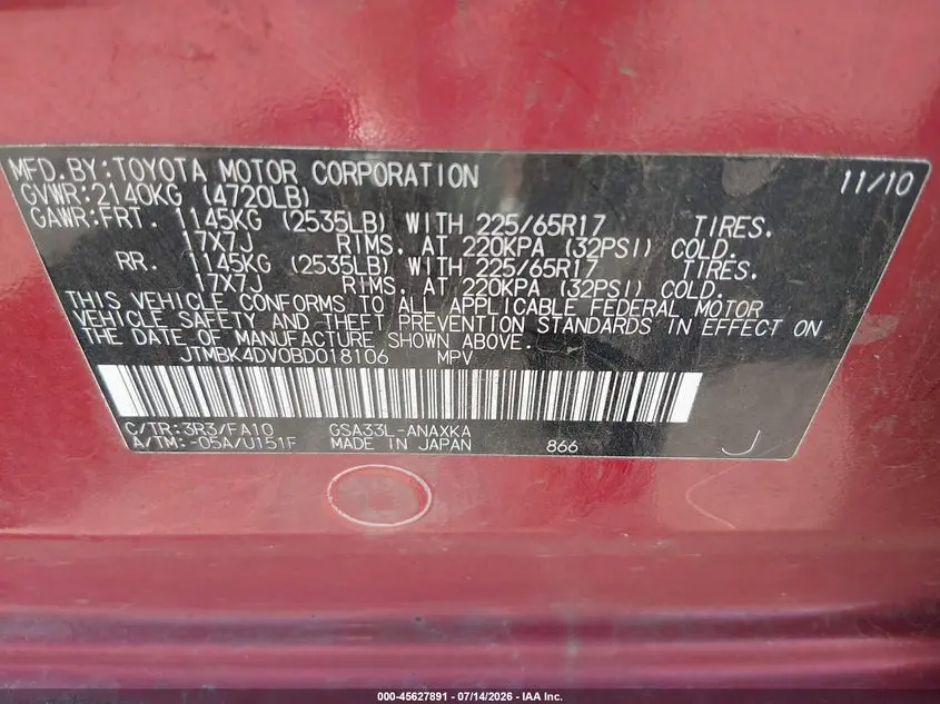 2011 TOYOTA RAV4 BASE V6
