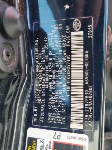 2012 TOYOTA CAMRY BASE  