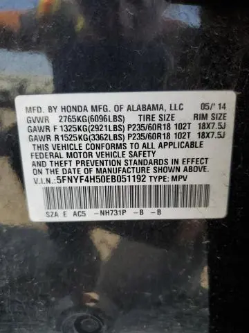 2014 HONDA PILOT EXL  