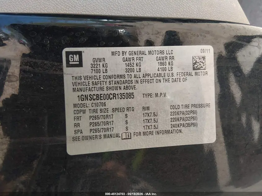 2012 CHEVROLET TAHOE LT
