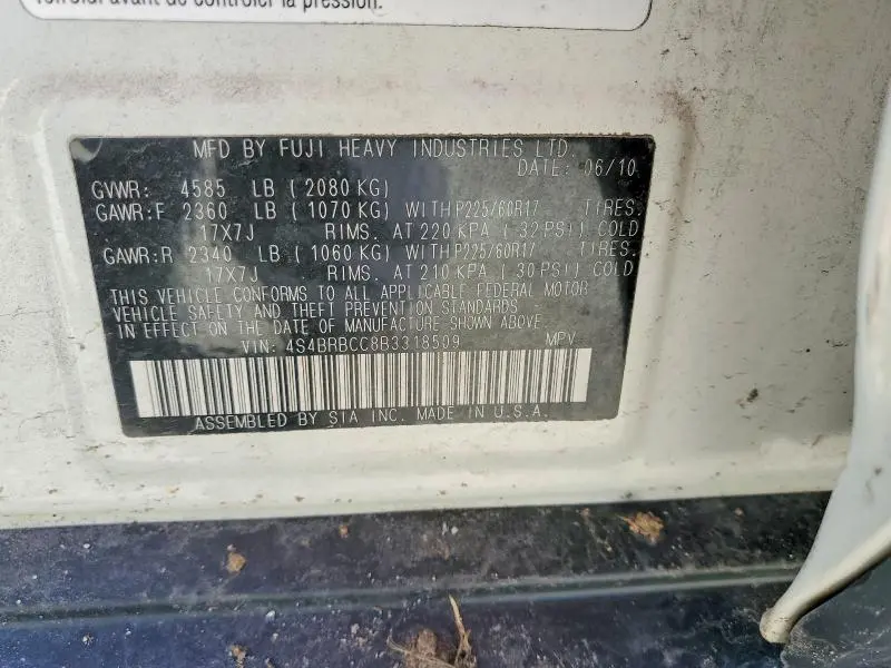 2011 SUBARU OUTBACK 2.5I PREMIUM  