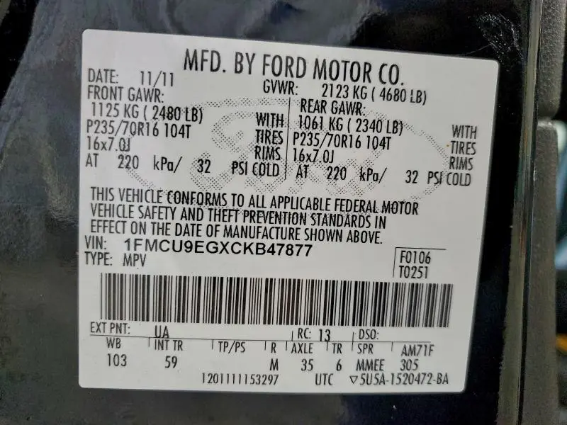 2012 FORD ESCAPE LIMITED  