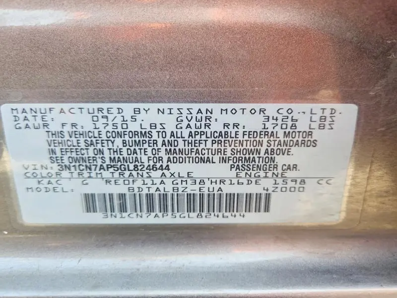 2016 NISSAN VERSA 1.6 SV  