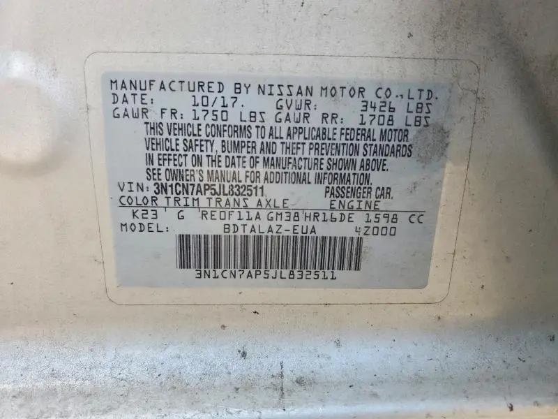 2018 NISSAN VERSA S PLUS  