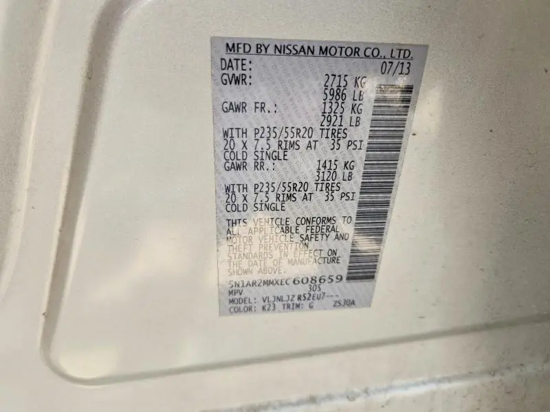 2014 NISSAN PATHFINDER PLATINUM  