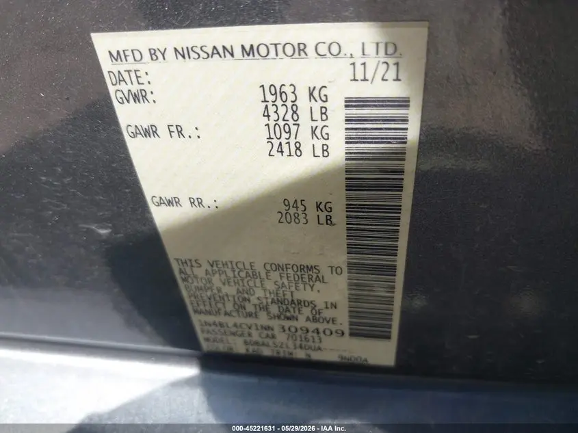 2022 NISSAN ALTIMA SR FWD