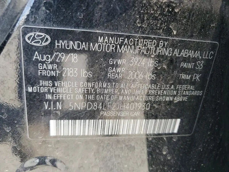 2018 HYUNDAI ELANTRA SEL  