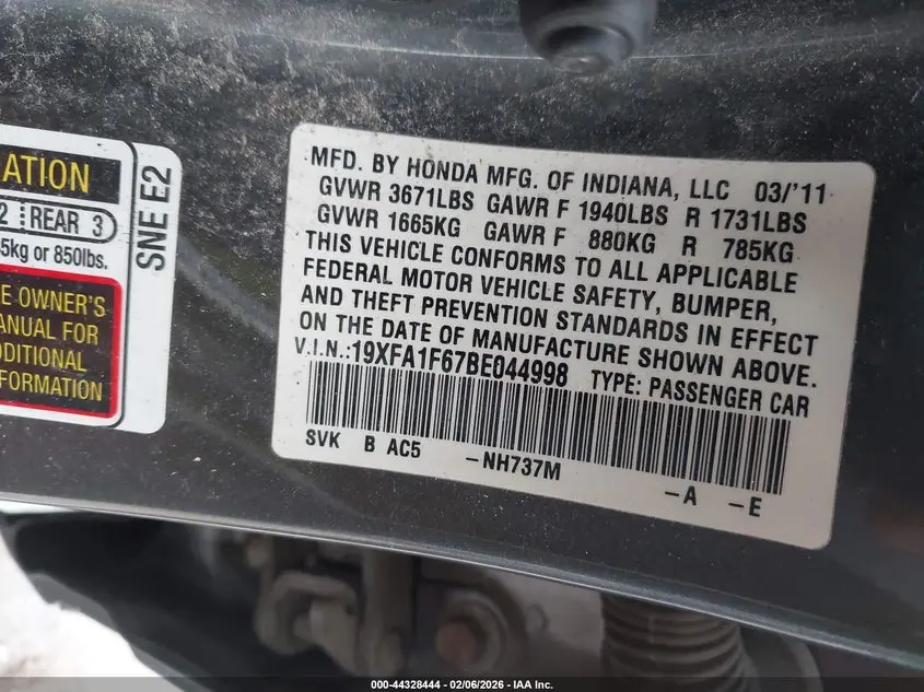 2011 HONDA CIVIC SDN LX-S