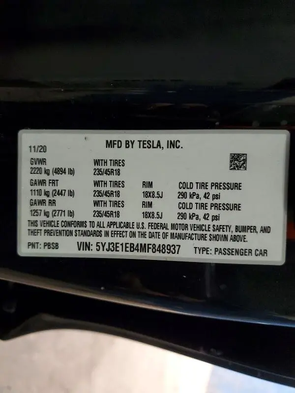 2021 TESLA MODEL 3   