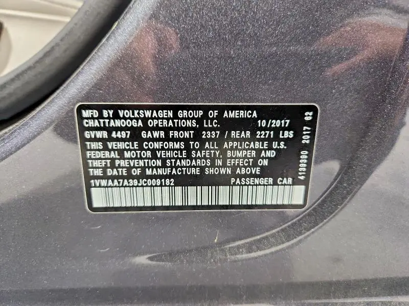 2018 VOLKSWAGEN PASSAT S  