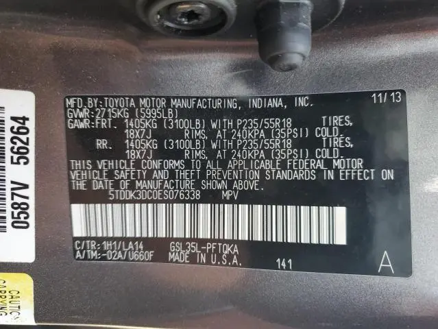 2014 TOYOTA SIENNA XLE  
