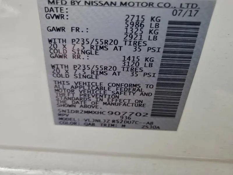 2017 NISSAN PATHFINDER S  