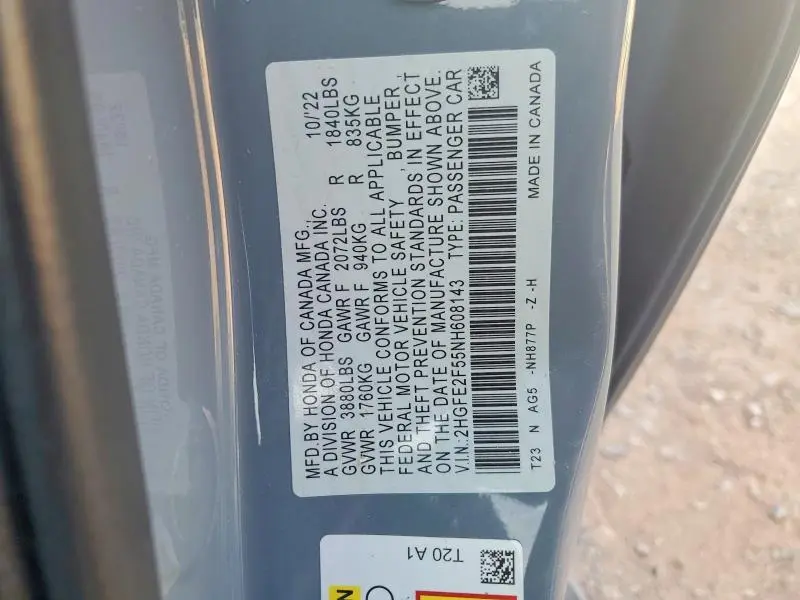 2022 HONDA CIVIC SPORT  