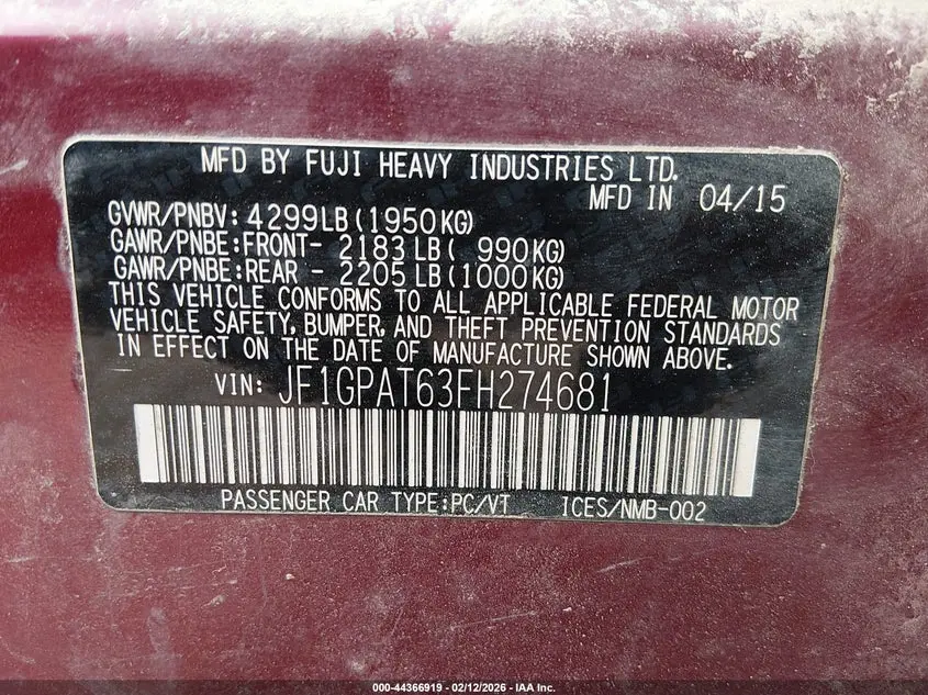 2015 SUBARU IMPREZA 2.0I SPORT PREMIUM