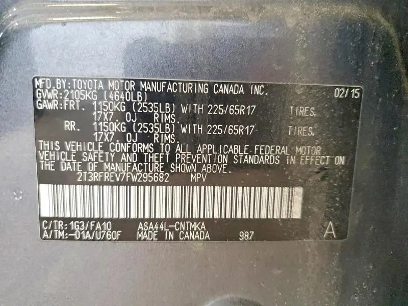 2015 TOYOTA RAV4 XLE  