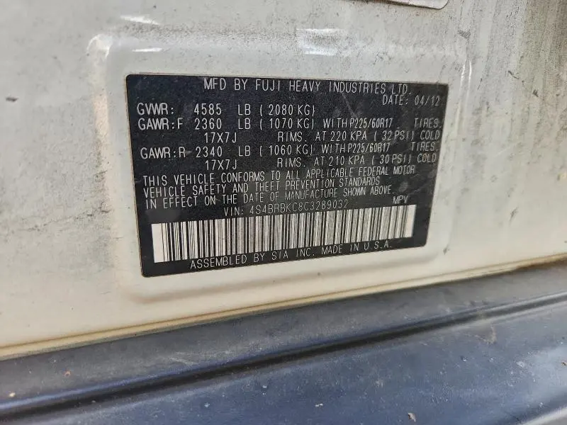 2012 SUBARU OUTBACK 2.5I LIMITED  