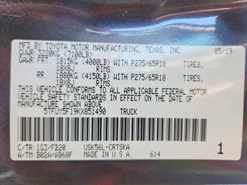 2019 TOYOTA TUNDRA SR5  