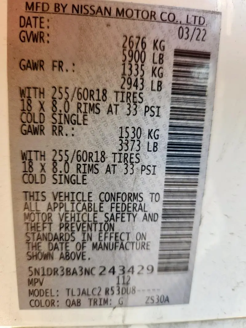 2022 NISSAN PATHFINDER SV  