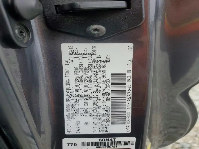 2012 TOYOTA TACOMA PRERUNNER ACCESS CAB  