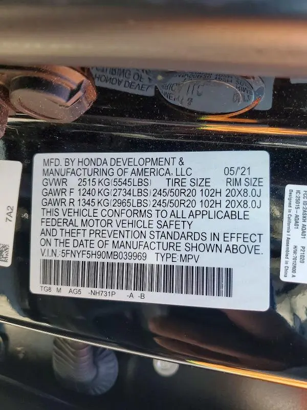 2021 HONDA PILOT TOURING  