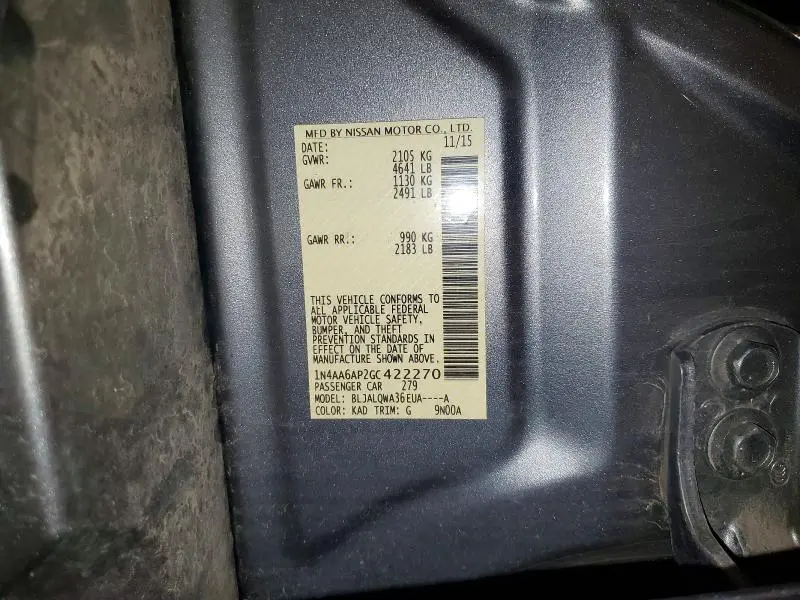 2016 NISSAN MAXIMA 3.5 S  