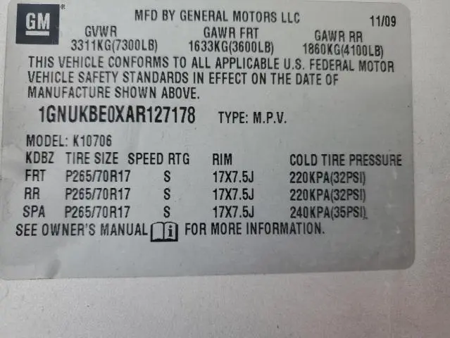2010 CHEVROLET TAHOE K1500 LT  