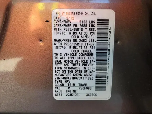 2012 NISSAN MURANO S  