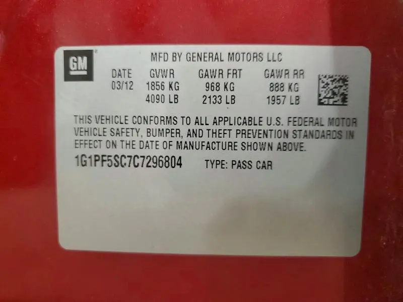 2012 CHEVROLET CRUZE LT  