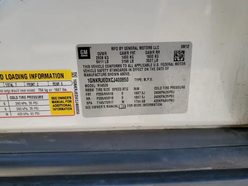 2012 CHEVROLET TRAVERSE LT  