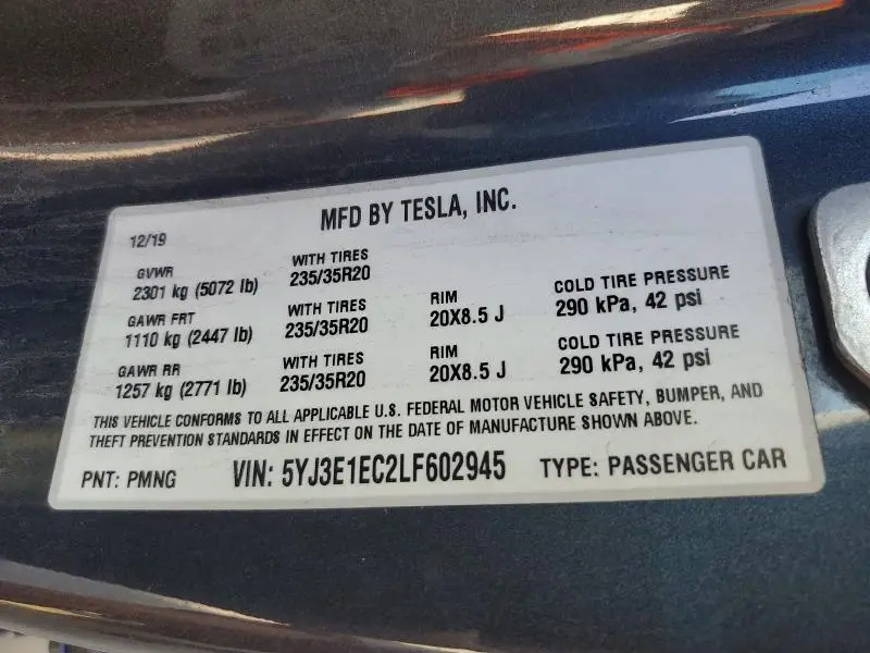 2020 TESLA MODEL 3   