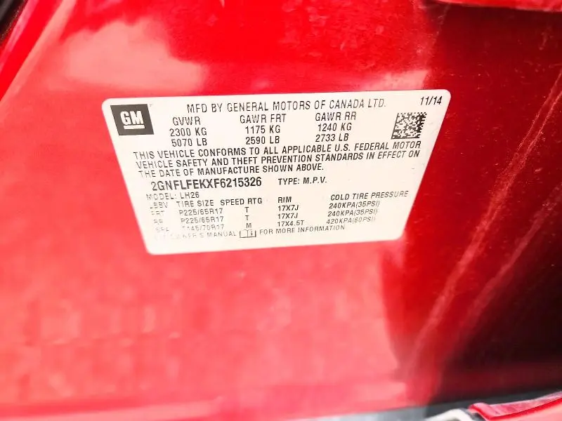 2015 CHEVROLET EQUINOX LT  