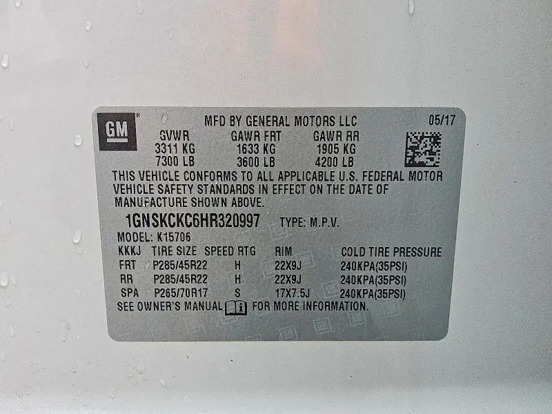 2017 CHEVROLET TAHOE K1500 PREMIER  